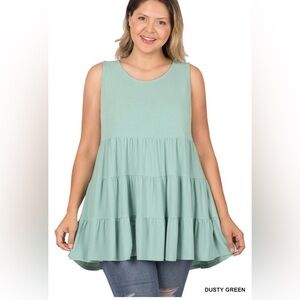 New!LAST ONE Plus Size Women Dusty Green Sleeveless Tiered Top Size 1X 2X 3X